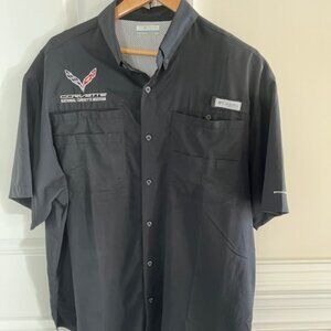 Mens Black Corvette Columbia PFG Tamiami Shirt-Size L